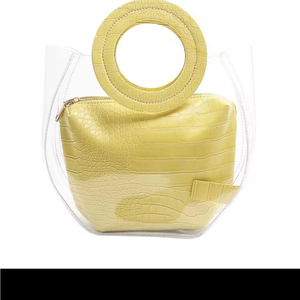 Chic Yellow Croc-Embossed Tote with Circular Handle